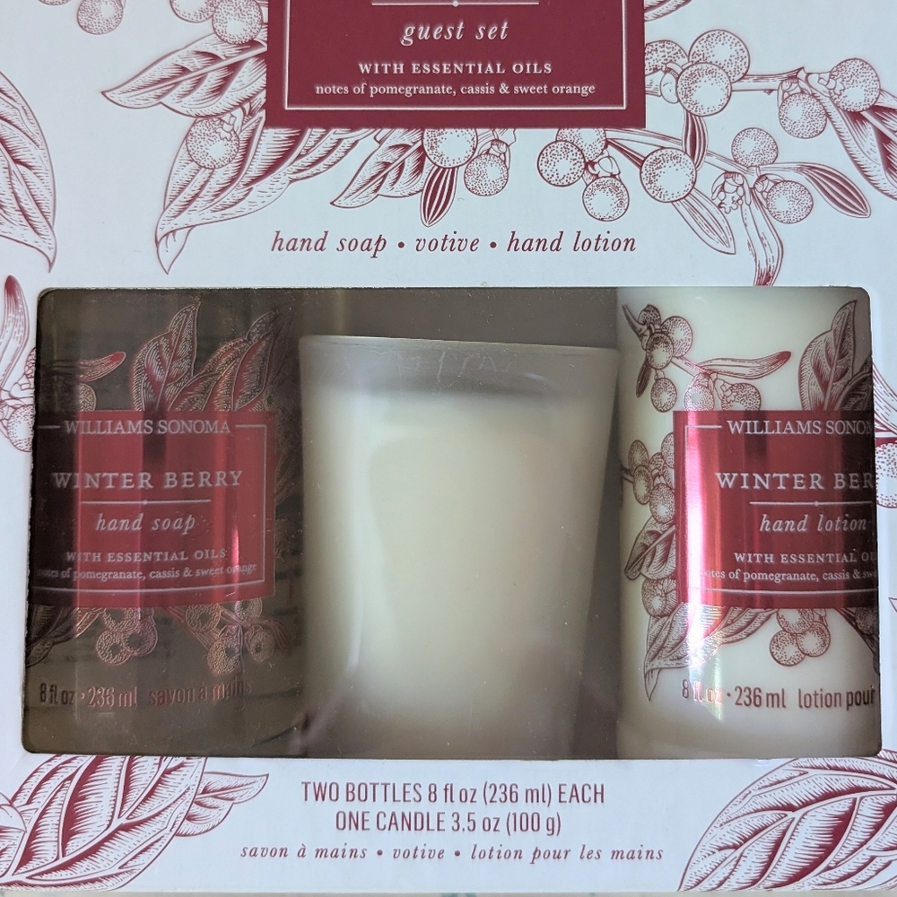 Williams Sonoma Winter Berry Guest Set NEW Hand Soap Lotion Votive Candle Spice - Picture 2 of 4